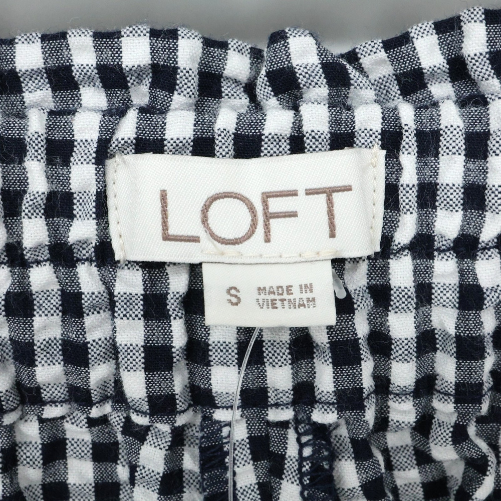Loft Pants Womens Small Black White Seersucker Check Wide Leg Belt Beach New - Picture 3 of 12